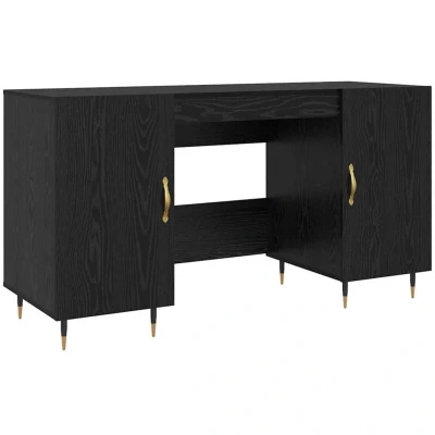 Image of vidaXL Desk with Shelf Black oak 140 x 50 75 cm Engineered wood