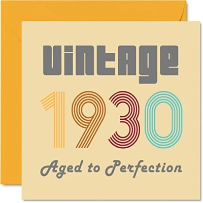Image of 94th Birthday Cards for Men Women Vintage 1930 Aged To Perfection 94 Card Funny Her Him, 145mm x Best Friend Greeting Great Grandad Grandma Granny Nanny Nan