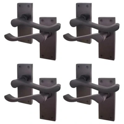 Image of EAI Black Victorian Scroll Door Handles 4 Pairs of Matt Internal Lever Latch on Backplate