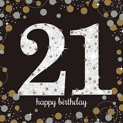 Image of Amscan 9900564 Gold Sparkling Celebration 21st Birthday Luncheon Napkins 16 Pack