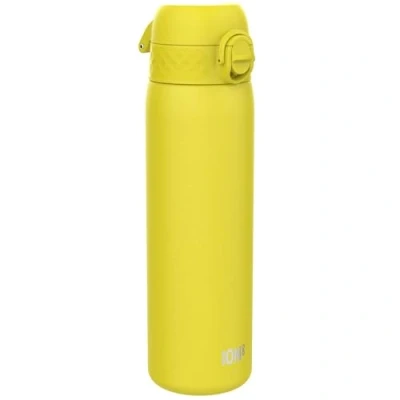 Image of Ion8 Steel Water Bottle, 600 ml/20 oz, Leak Proof, Easy to Open, Secure Lock, Dishwasher Safe, Hygienic Flip Cover, Fits Cup Holders, Carry Handle, Durable, Metal Yellow