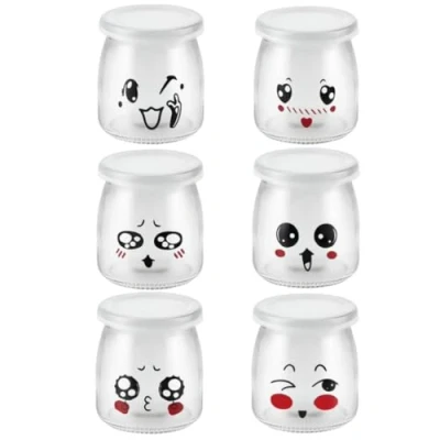 Image of MEETOZ 6Pcs 200ml Pudding Glass Bottle,Yogurt Jars with Plastic Lid,Mini Cup Small Bottles for Yogurt Making, Pudding, Milk, Jelly