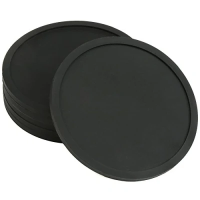 Image of H&amp;S Drink Coasters Set of 6 Cup Pad Mat Black Round Silicone Rubber Mug Coaster Non Slip for Coffee Beer Wine Glass Bottle Home &amp; Bar Mats