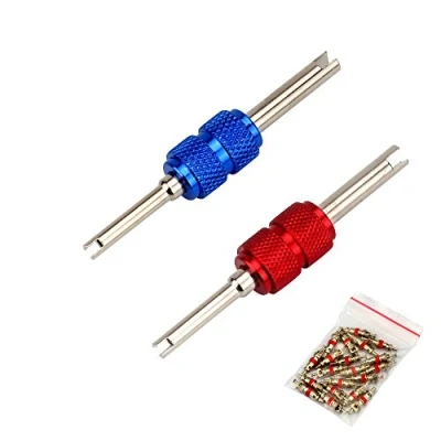 Image of SENZEAL 2pcs Valve Removal Tool Steel Shaft Double Head Tyre Remover Repair Tools with 20x Cores