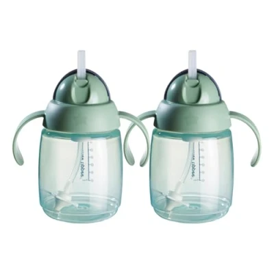 Image of Tommee Tippee Superstar Weighted Straw Cup for Toddlers, 6m+, 10oz, 2 Pack Leak and Shake Proof, Antimicrobial Technology, Green