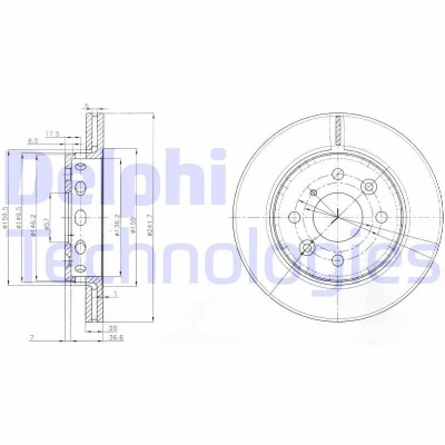 Image of 0K20A33251, 0K20A33251A, 0K2AA33251, 0K2AA33251A, 0K2AA33251B Brake disc DELPHI BG3074 243mm 20mm 4 Vented Oiled Untreated