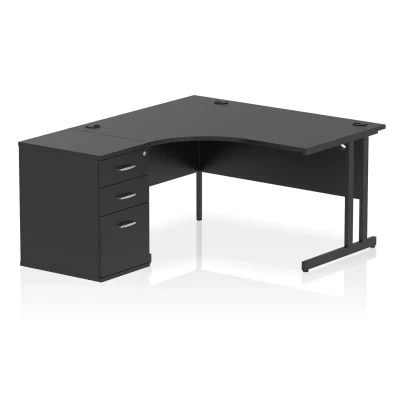 Image of Impulse 1400 LH Crescent Desk Black/Black Cantilever 600 High Ped