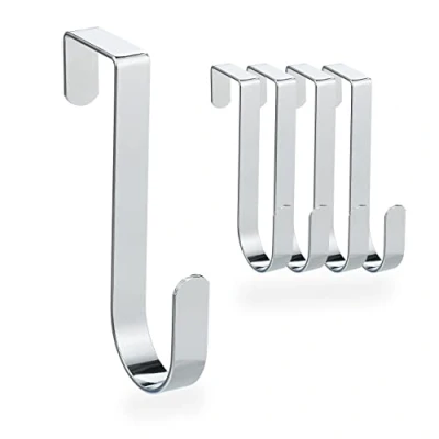 Image of Relaxdays Door Hook Set Of 5, For Clothes, Hangers, Hallway Bathroom, Clothes Hooks 12 cm Long, Silver