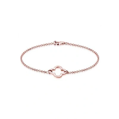 Image of Elli Women&#039;s 925 Sterling Silver Rose Gold Plated Clover Leaf Lucky Charm Bracelet 18cm length