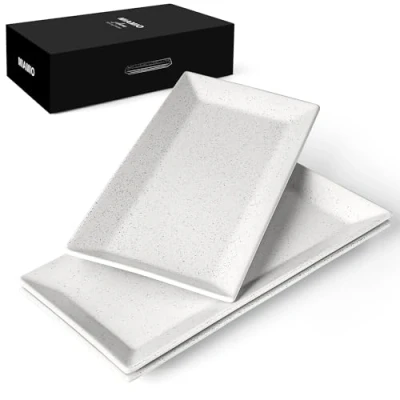 Image of MIAMIO Ceramic Serving Platter Set of 3 Large Tray/Rectangle Platters for Thanksgiving, Turkey, and Christmas Microwave, Dishwasher, Oven Safe (30 x 15 cm)