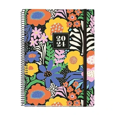Image of Miquelrius Annual Planner 2024, Week to View, Plus Size 155 x 213 mm (similar A5), Hard Cover, Spiral Binding, Elastic Closure, Spanish, English and Portuguese, Floral Garden
