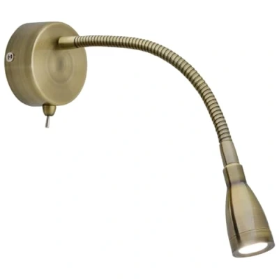 Image of Long Life Lamp Company LED Indoor Reading Wall Light 2W 6000K Antique Brass Mounted Bedside Lights H3143