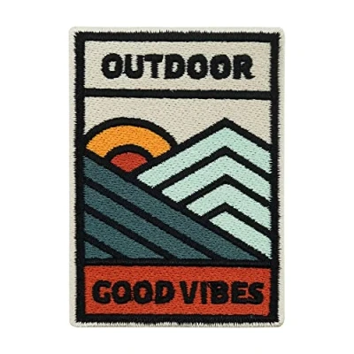 Image of Finally Home Iron On &amp; Sew Outdoor Vibes Mountain Patches, Natural Hiker Patch, Retro Camping Patch