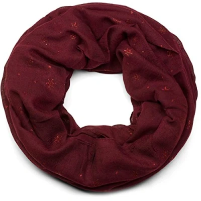 Image of styleBREAKER Ladies Loop Scarf with Glitter Snowflake Print, Soft Tubular Unicoloured, Shawl 01017064, Colour:Claret Red