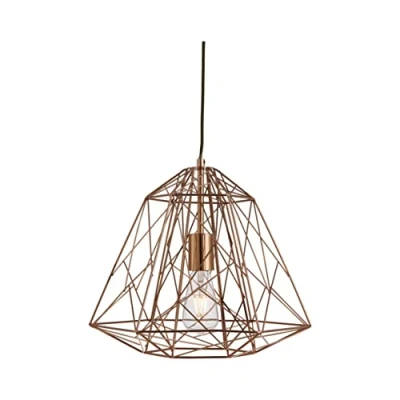 Image of Geometric Cage 1 Light Wire Ceiling Pendant Copper, E27