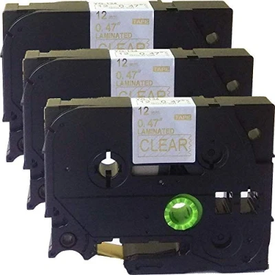 Image of NEOUZA 3PK Compatible for Brother P Touch Laminated TZe TZ Label Tape Cartridge 12mm x 8m (Tze 134 Gold on Clear)