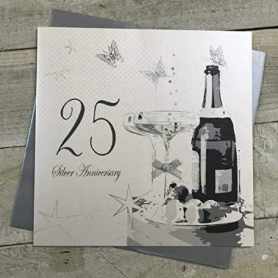 Image of white cotton cards Large Silver Wedding, Handmade 25th Anniversary Card, White, XLBD25