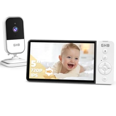 Image of GHB Baby Monitor with Camera and Night Vision 5&#039;&#039; 720P HD Video IPS Screen, VOX Mode, 2 Way Audio, Temperature Alert, Lullabies
