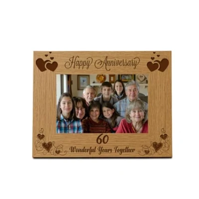Image of ukgiftstoreonline Happy 60th Anniversary Wooden Photo Frame Gift (4 x 6 Inch)