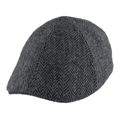 Image of Xposed Men’s 100% Pure Wool Herringbone Duckbill Flat Cap Peak Classic Six Panel Hat [FL124CHR CHARCOAL L/XL] Grey