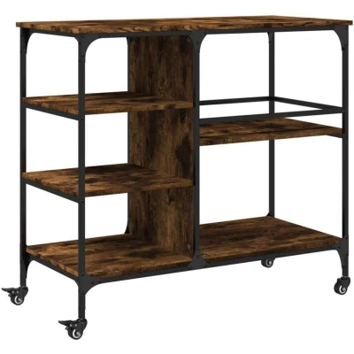 Image of vidaXL Kitchen Trolley Smoked Oak 100x45x89.5 cm Engineered Wood