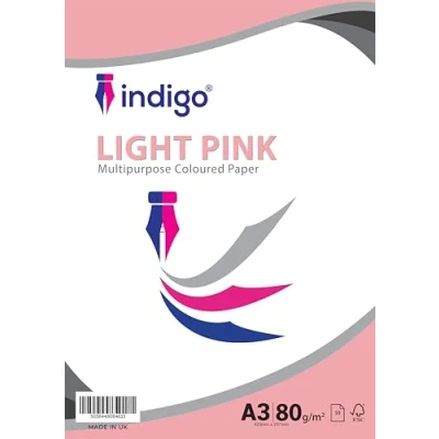 Image of Indigo® A3 80gsm Coloured Paper Origami Assorted Multi Colour for Art &amp; Craft Sheets (Light Pastel Pink, 50 Sheets)