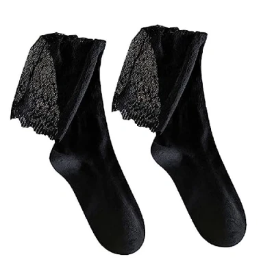 Image of Lace Trims Thigh High Socks Bowknot Over Knee Long Stockings Japanese Style