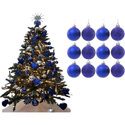 Image of UKDeals Direct ROYAL BLUE COLLECTION CHRISTMAS DROPLET BAUBLES TREE DECORATIONS GLITTER MATT ICICLES (Pack of 12 x 38mm Baubles), 22 16 2cm
