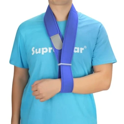 Image of supregear Arm Sling, Adjustable Collar and Cuff Sling Immobilizer Lightweight Neck Support Simple Breathable Medical Shoulder for Men Women, One Size Fits All, Blue