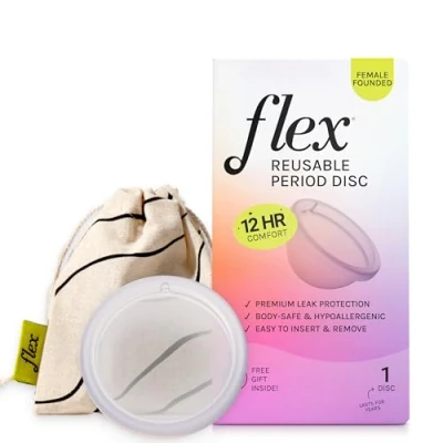 Image of Flex Reusable Disc Menstrual Tampon, Pad, and Cup Alternative Capacity of 6 Super Tampons Lasts up to 10 Years Includes Carrying Pouch &amp; 2 Free Disposable Discs