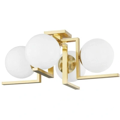 Image of Tanner 4 Light Flush Mount Brass, Glass, 2700K