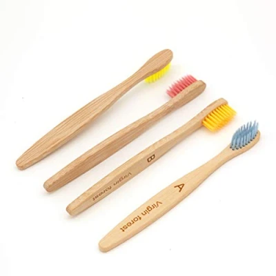 Image of Kids Bamboo Toothbrushes, Biodegradable Handle, BPA Free Soft Bristles, Children Size Set of 4 (4 Colors)