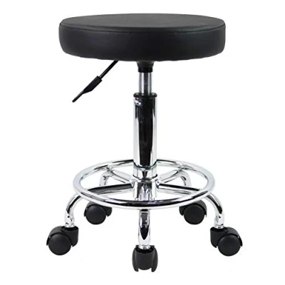 Image of KKTONER PU Leather Round Rolling Stool with Foot Rest Swivel Height Adjustment Spa Drafting Salon Tattoo Work Office Massage Stools Task Chair Small (Black)