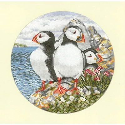 Image of Heritage Crafts Animal Magic Cross Stitch Kit Puffin Patrol (Aida)