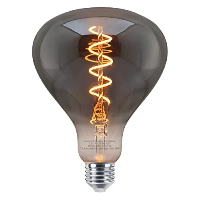 Image of Long Life Lamp Company LED Filament Light Bulb E27 Smoked Glass Tear Drop Vintage Edison Classic 4w Coil R125 GREY