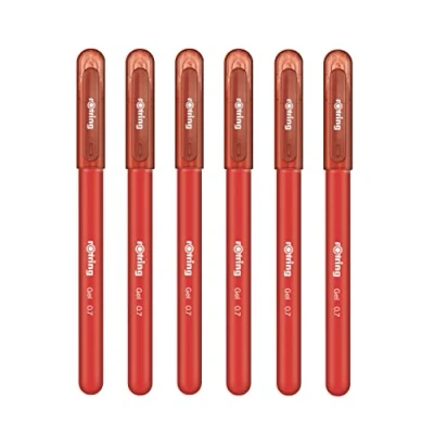 Image of rOtring Gel Rollerball Pens Medium Point 0.7mm Rubber Grip Pack of 6 Red Ink Smooth Quick Drying