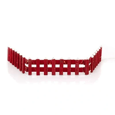 Image of Red Wooden LED Light Up Snow Topped Miniature Christmas Fence Snowcapped Mini Picket Decoration 90 x 10cm