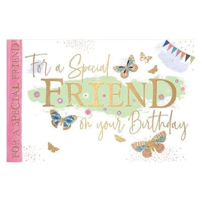 Image of Words &#039;n&#039; Wishes Artistic Female Relation &#039;Happy Birthday&#039; Greeting Card To A Special Friend Embossed With Gold Foil Finish From The Sunny Daze Range Butterflies &amp; Bunting Design For Her