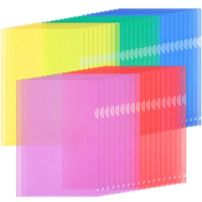 Image of ZCZN A4 Plastic Sleeves, 45pcs Coloured Cut Flush Folders for Paperwork, Report, Project, Presentation, Pack of 45