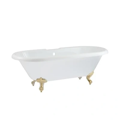 Image of Milano Legend White 1795mm x 785mm Double Ended Freestanding Roll Top Bath Brushed Brass Ball &amp; Claw Feet