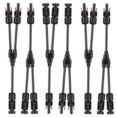 Image of Aiqeer 3 Pairs Solar Panel Cable Connector, Photovoltaic Connector Y Branch MFF/FMM (Black)