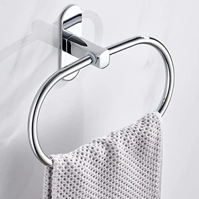 Image of towel ring without drilling, holder, round, stainless steel bathroom, patented adhesive, self hook