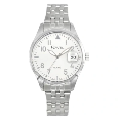 Image of Ravel Plus Women&#039;s 34mm Round 3ATM Calendar Watch with Sapphire Coated Lens and Sunray Dial Japanese Analogue Quartz RPD 008LB Stainless Steel/Silver