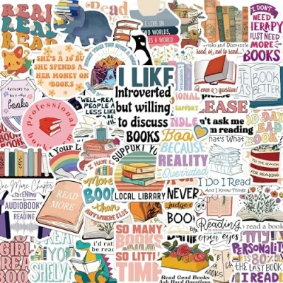Image of Cartoon Reading Stickers for Laptop (50 PCS),Gift Children Teens Adults Girl Boys,Waterproof Water Bottle,Reading Vinyl Scrapbook,Skateboard,Bike,Phone,Dairy