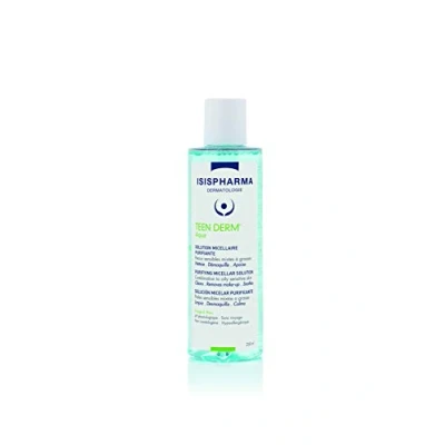 Image of ISISPHARMA TEEN DERM Aqua Purifying Micellar water Face Cleanser and Makeup remover for Sensitive to Oily skin with Zinc Boswellia Extract Glass Effect Made in France