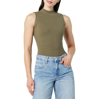 Image of The Drop Women&#039;s Karolina Sleeveless Ribbed Mock Neck Sweater, Capers Olive, XXS