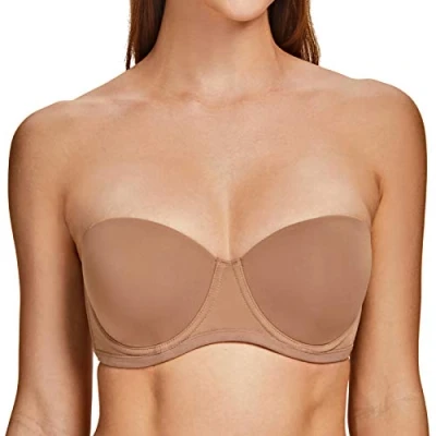 Image of MELENECA Women&#039;s Underwire Strapless Bras for Bigger Bust Back Smoothing Plus Size Brown 34E