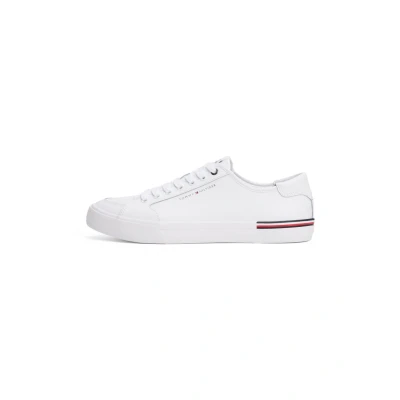 Image of Tommy Hilfiger Men’s Core Corporate Leather Low Top Vulcanised Trainers, White (White), 6.5