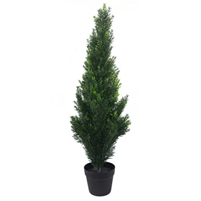 Image of Leaf Artificial Cedar Cypress Topiary Tree Protected, Metal, Green 90cm UV, 3 feet