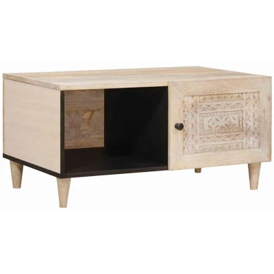 Image of vidaXL Coffee Table with Shelf Beige 80 x 50 40 cm Solid mango wood